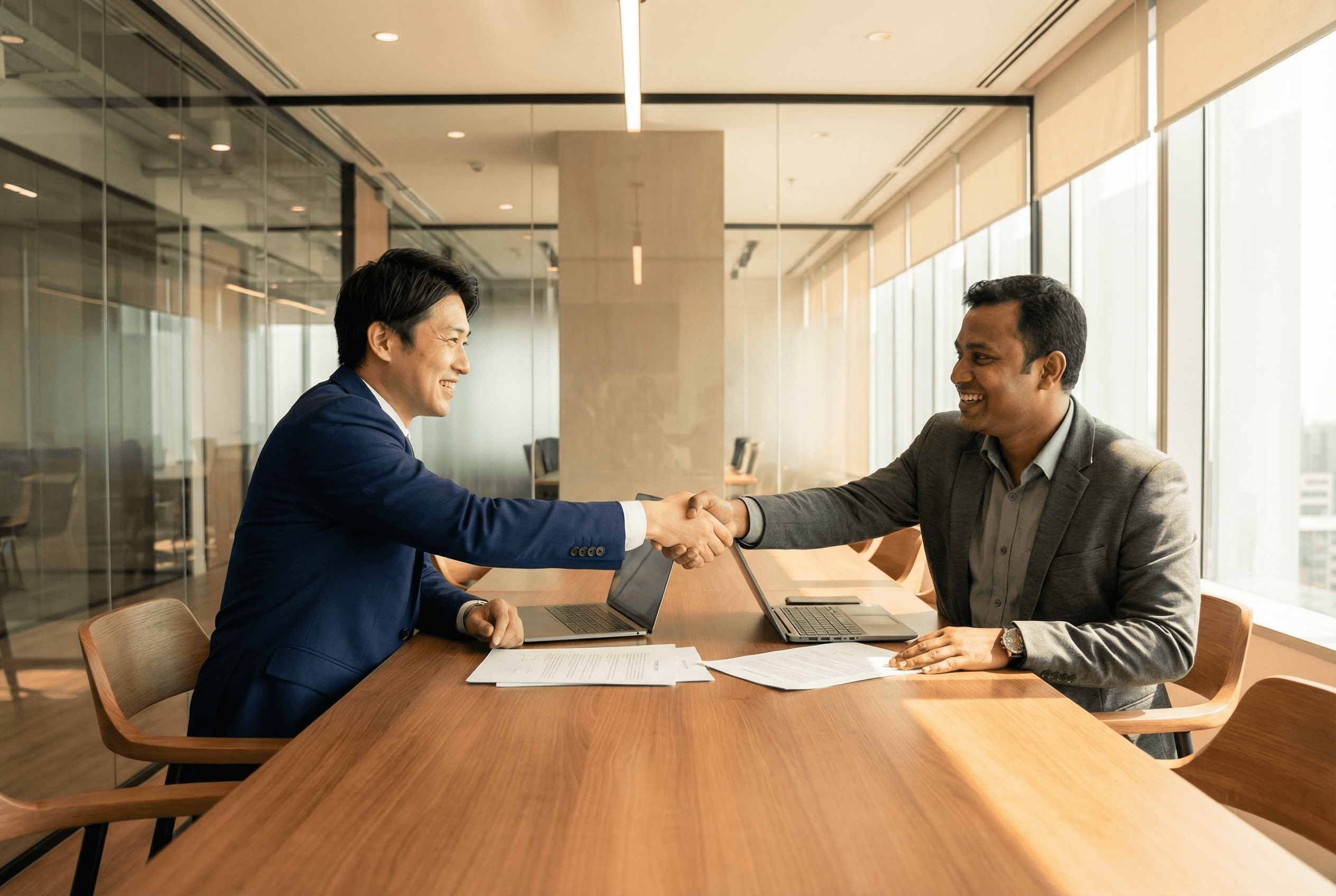 日本人とバングラデシュ人ビジネスパーソンの握手